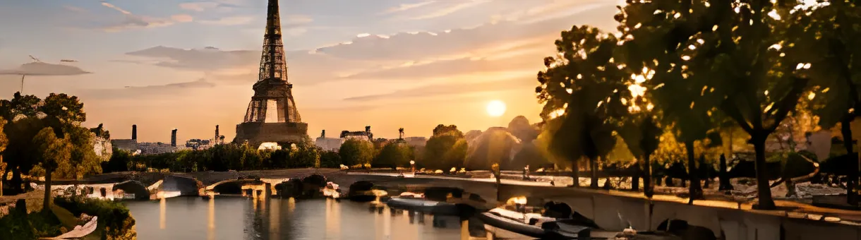 Bords de Seine et Tour Eiffel au coucher du soleil
